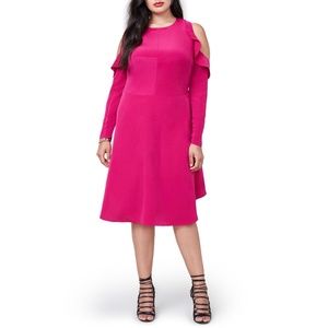 New Size 20W Fuchsia Ruffle Cold Shoulder Dress